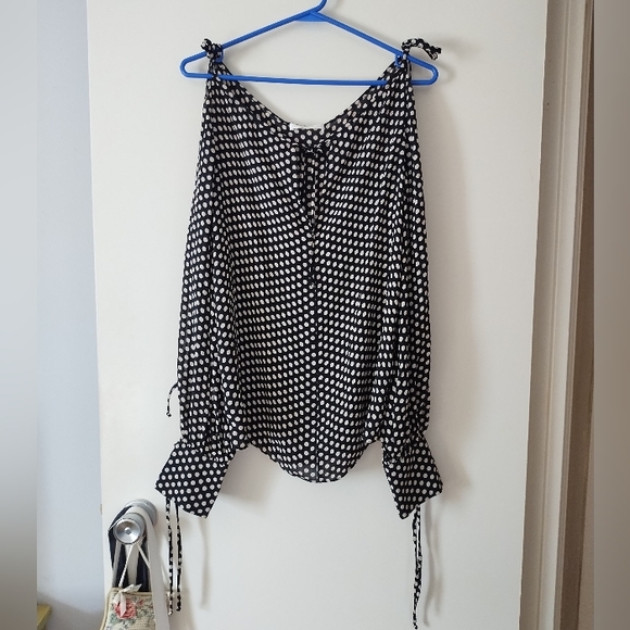 MILLY Navy White Polka Dot Silk Tie Sleeve Blouse S - Picture 1 of 5